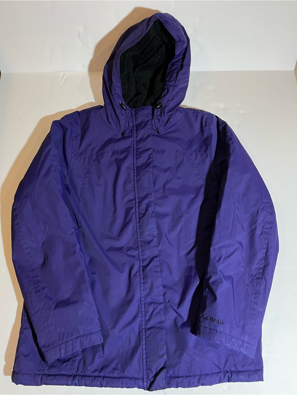 LL Bean Womens Purple Fleece Lined Hooded Jacket Full Zip Coat Size Large